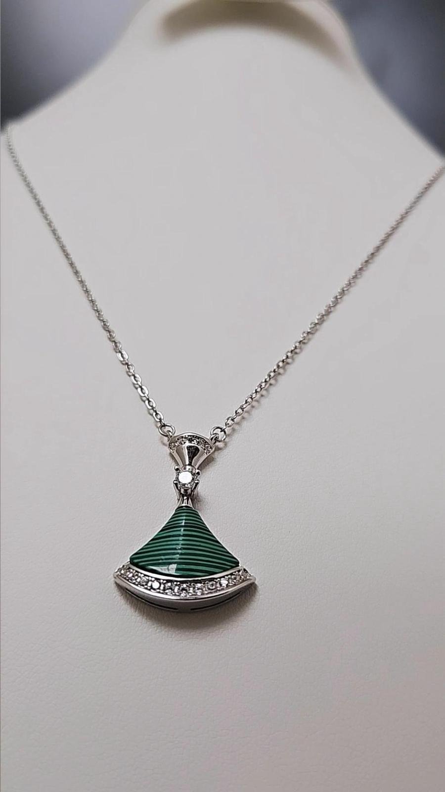 925 Sterling Silver Pendant Necklace with Green Stone | Elegant Designer Chain