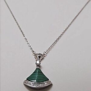 925 Sterling Silver Pendant Necklace with Green Stone | Elegant Designer Chain