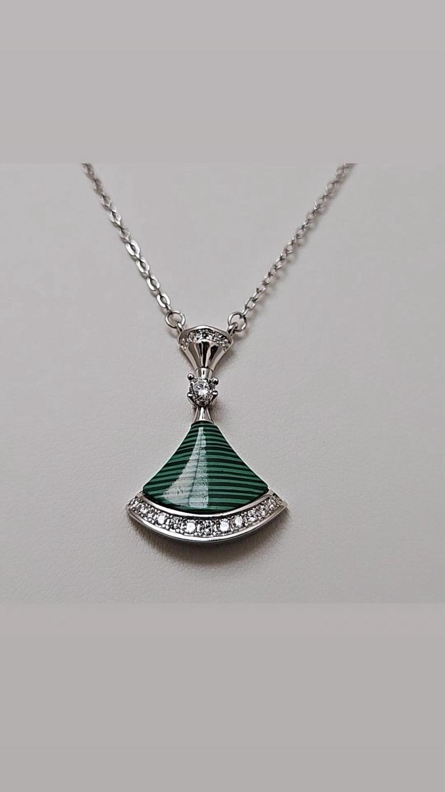 925 Sterling Silver Pendant Necklace with Green Stone | Elegant Designer Chain